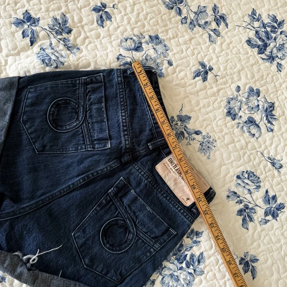 One Teaspoon Women's Bandits Dark‎ Blue Denim Shorts Sz 22 Embroidered Custom